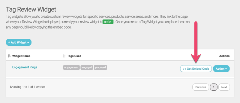 Add the Review Widget, Tag Widget, or Review Badge to your Website