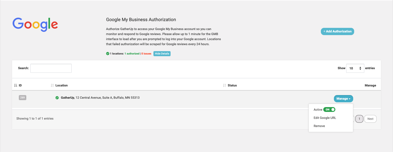 Google My Business Authorization